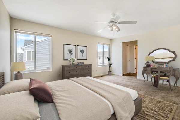 Decorated Bedroom With Carpeting